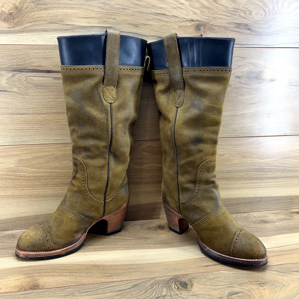 Pskaufman Boots 7 Crosswalk Tall Cap Toe Heeled Suede Pull On - Picture 7 of 12